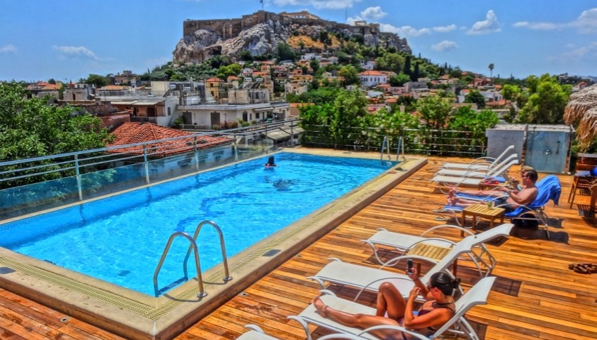 Electra Palace Hotel pool with Acropolis view